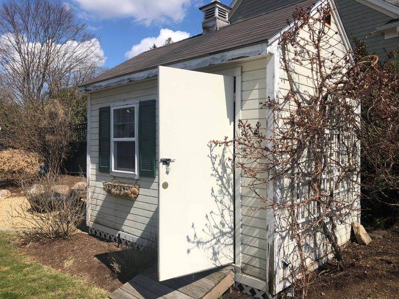 Exterior Shed Painting Before in Wellesley, MA