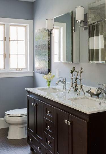 New Double Vanity and Sinks in Bathroom Remodel in Belmont, MA