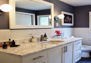 Painted bathroom vanity in Needham, MA bathroom remodel