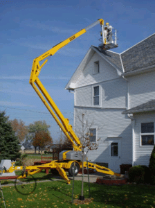 Articulating boom lift allows painters to do quick, efficient work.