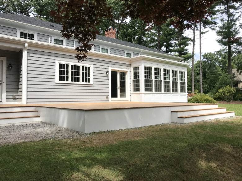 Azek PVC trim installed on all skirt boards, stair risers, joist trim and kick boards