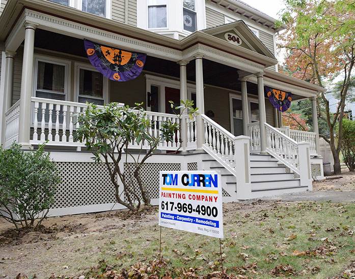 Historic home front porch rebuild in Newton, MA