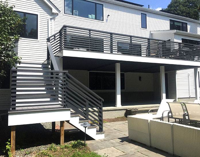 Stained Mahogany Horizontal Slat Railing in Wellesley, MA