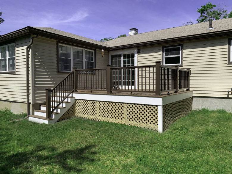 Newly installed composite deck in Newton Center, MA