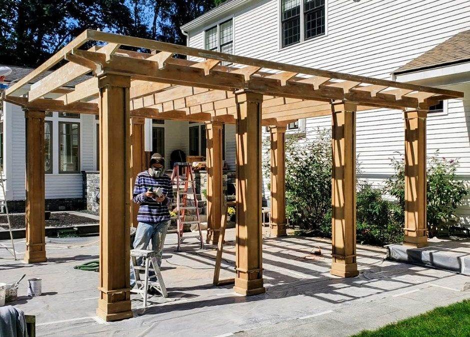 backyard pergola in construction