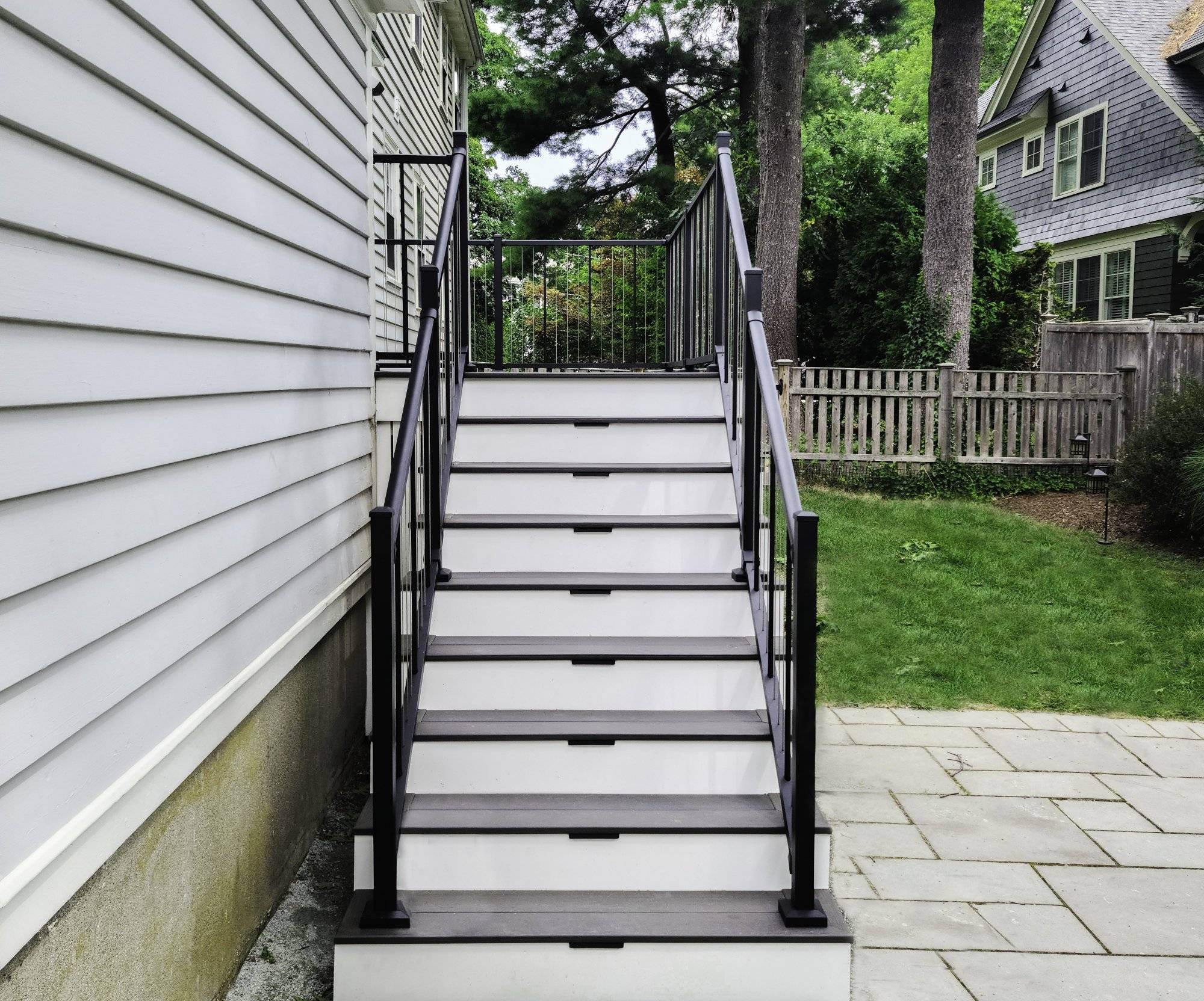 Modern Deck Rebuild with Steel Cable Railing System in Wellesley, MA