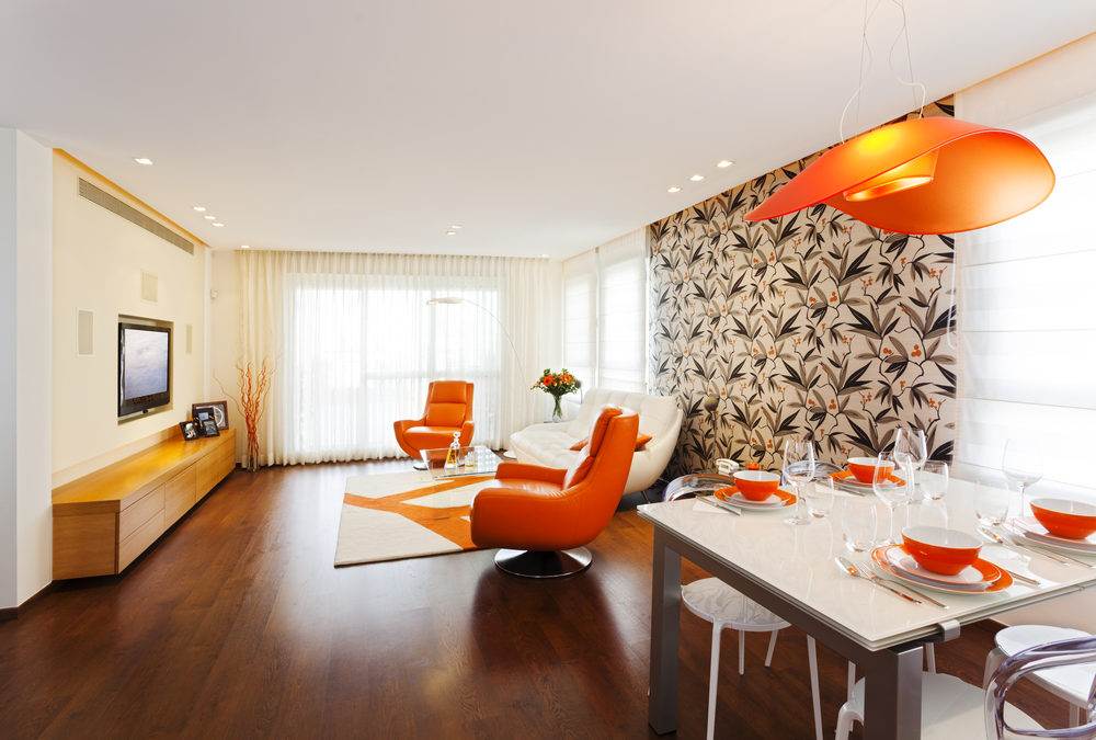 Living Area with Vibrant lighting fixtures