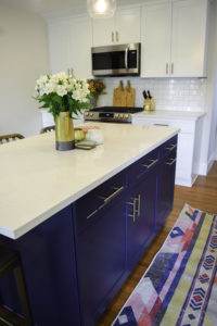 Kitchen Remodel Navy Blue and White Cabinets